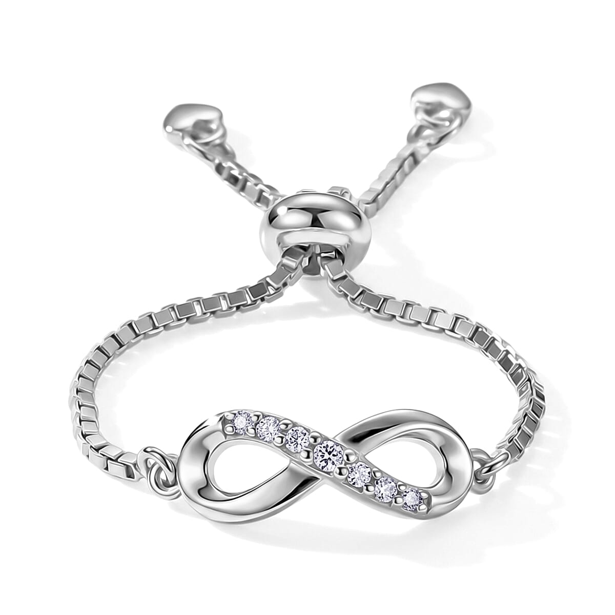 D'Joy - Moissanite Adjustable Infinity Ring in Rhodium Overlay Sterling Silver 8615641 0