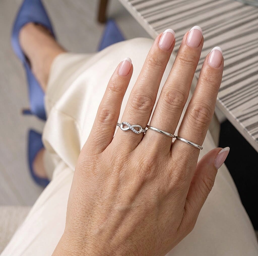 D'Joy - Moissanite Adjustable Infinity Ring in Rhodium Overlay Sterling Silver 8615641 2