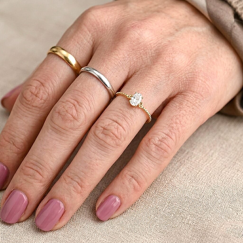 D'Joy - Moissanite Adjustable Solitaire Ring in Yellow Gold Plated Sterling Silver V32514044 3