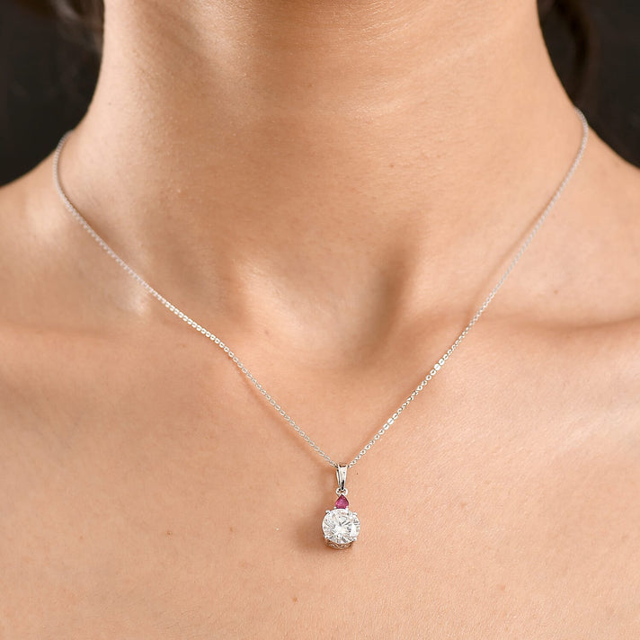 D'Joy Moissanite, African Ruby Drop Pendant with Chain(Size 20) in Rhodium Overlay Sterling Silver 2.00 Ct. 4457543 2