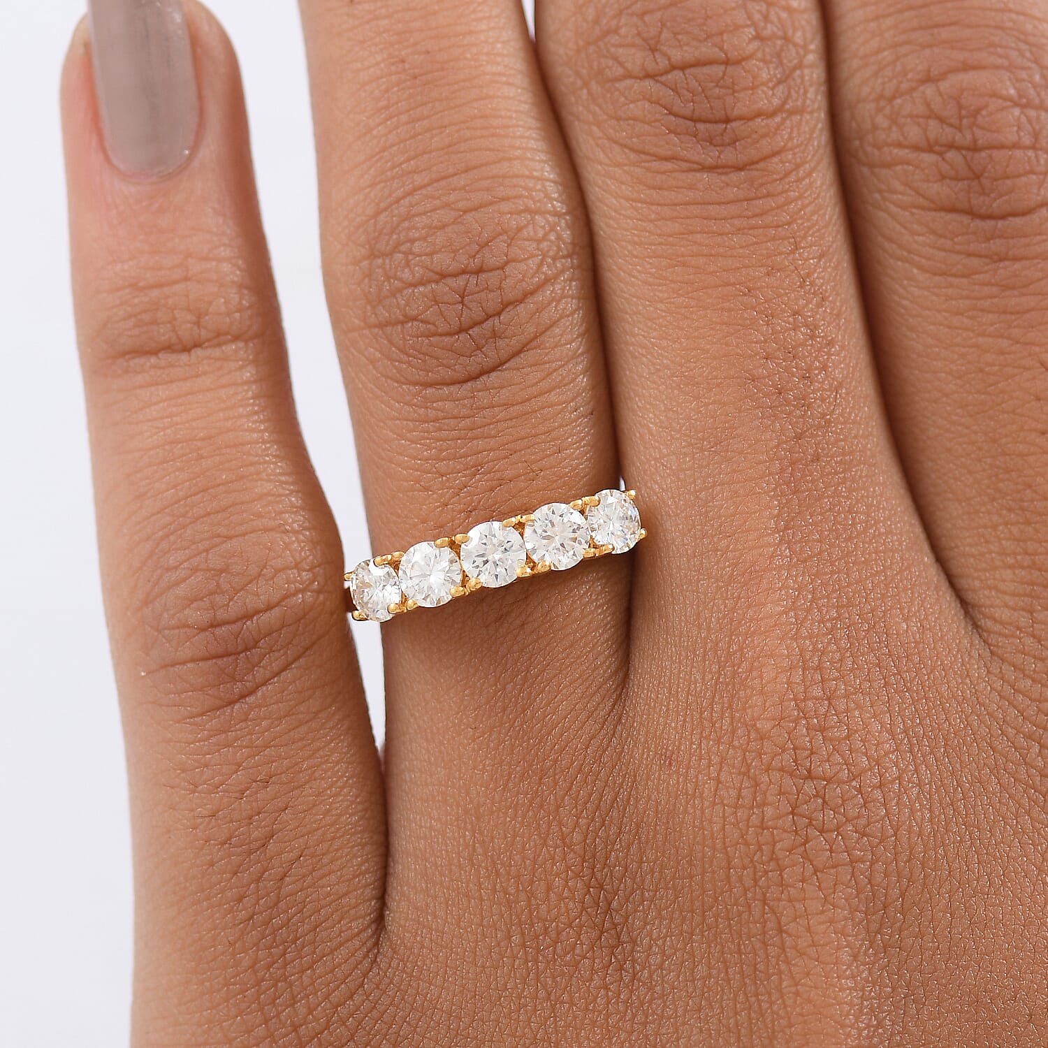 D'Joy Moissanite 5-Stone Ring in Yellow Gold Plated Sterling Silver 1.16 Ct. 8275549 3