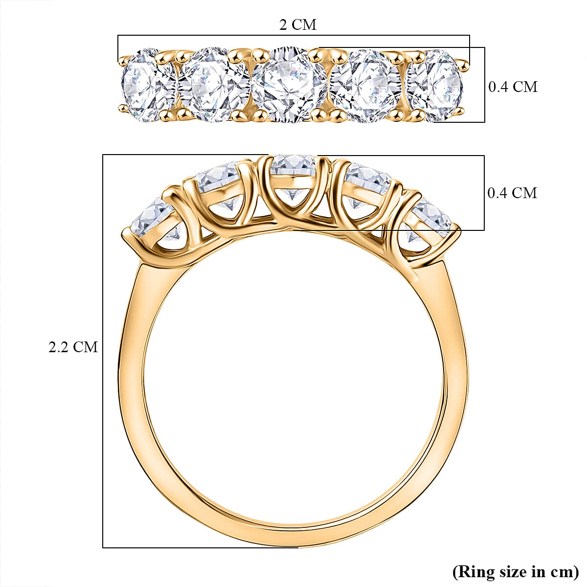 D'Joy Moissanite 5-Stone Ring in Yellow Gold Plated Sterling Silver 1.16 Ct. 8275549 6