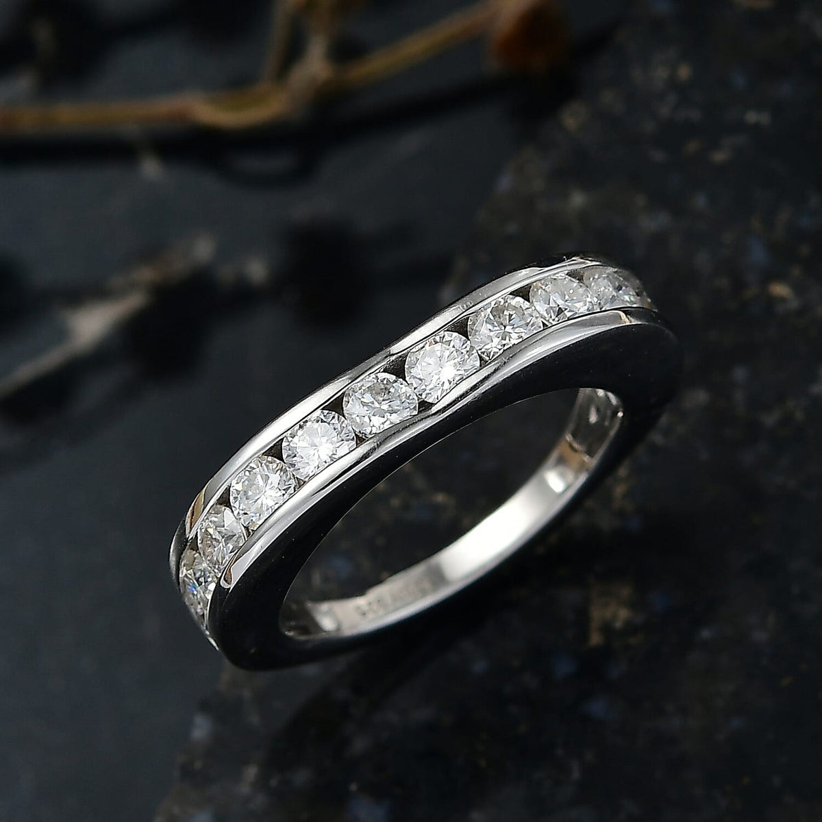 D'joy 1.2 Ct. Moissanite Band Ring in Platinum Sterling Silver V32604610 2