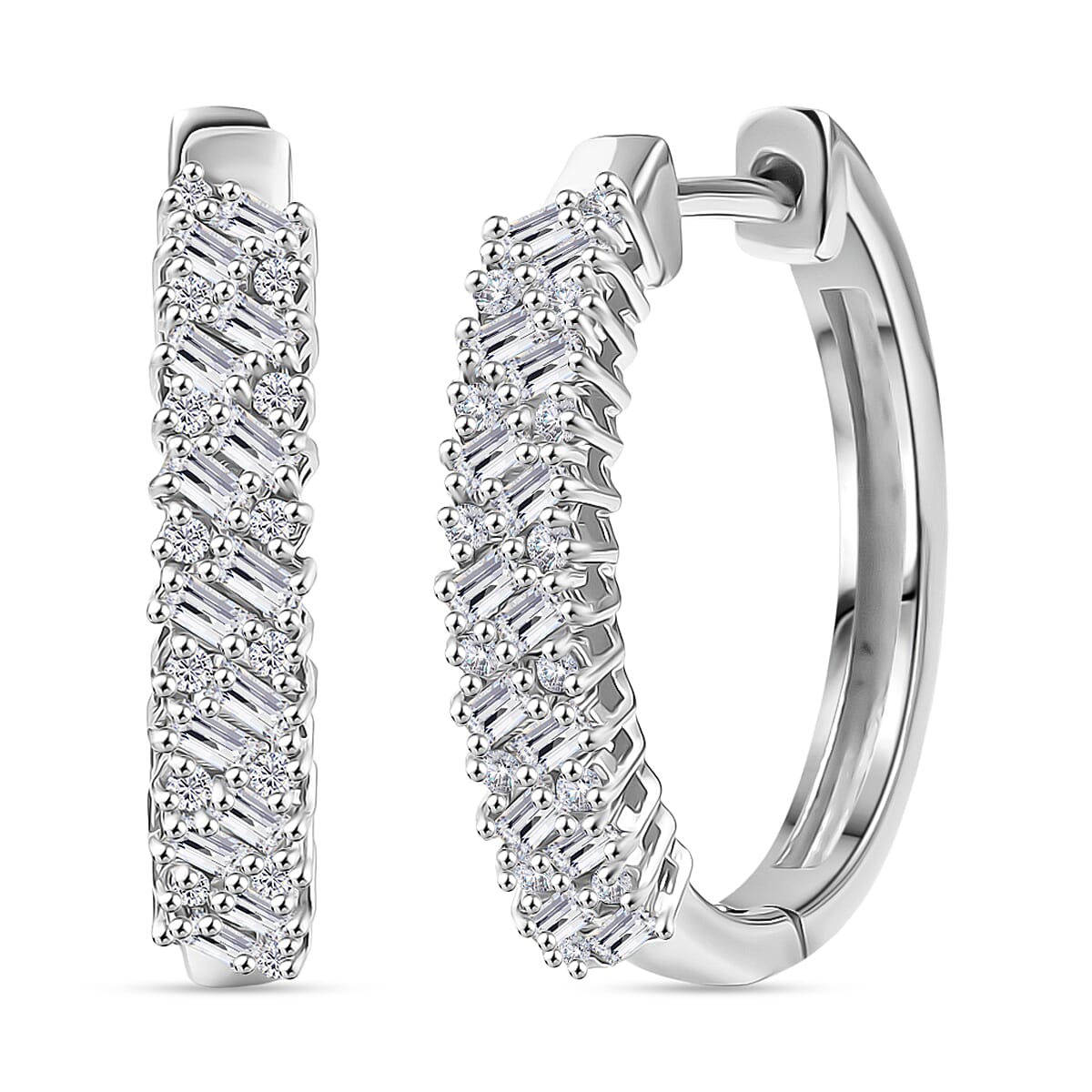 D'Joy - Moissanite Firecracker Cluster Hoop Earrings in Platinum Overlay Sterling Silver 8250590 0