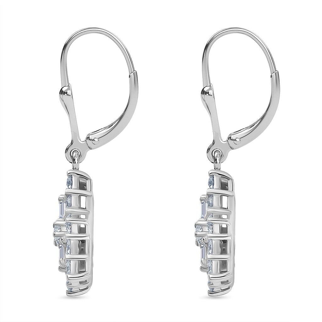 D'Joy Moissanite Cluster Earring with Lever Back in Platinum Overlay Sterling Silver