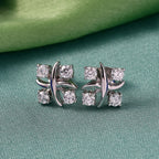 D'Joy Moissanite Cluster Earring with Push Back in Platinum Overlay Sterling Silver