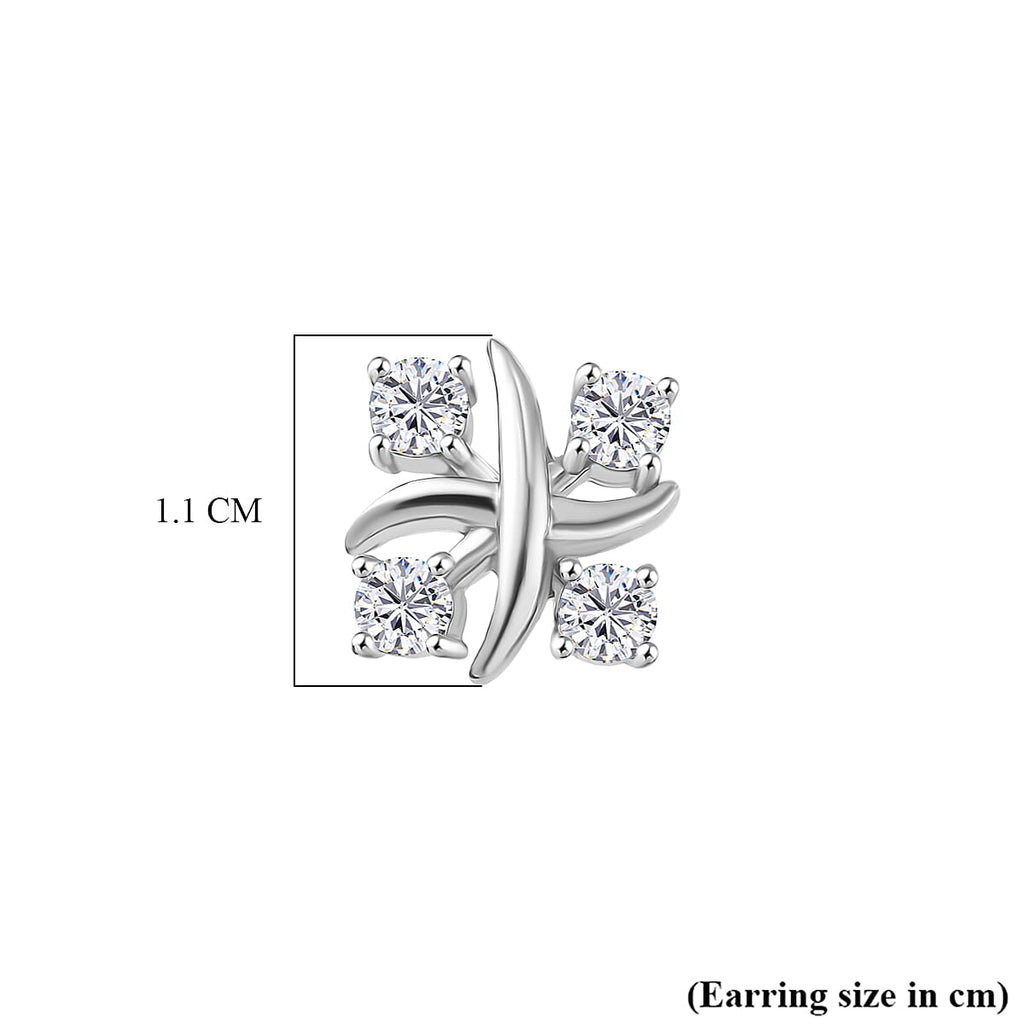 D'Joy Moissanite Cluster Earring with Push Back in Platinum Overlay Sterling Silver