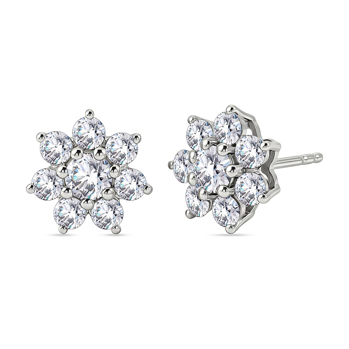 D'Joy - Moissanite Floral Cluster Earring with Push Back in Platinum Overlay Sterling Silver 1.62 Ct. V32528236 0