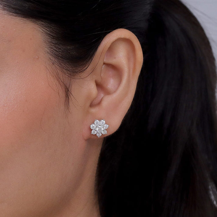 D'Joy - Moissanite Floral Cluster Earring with Push Back in Platinum Overlay Sterling Silver 1.62 Ct. 8556050 2