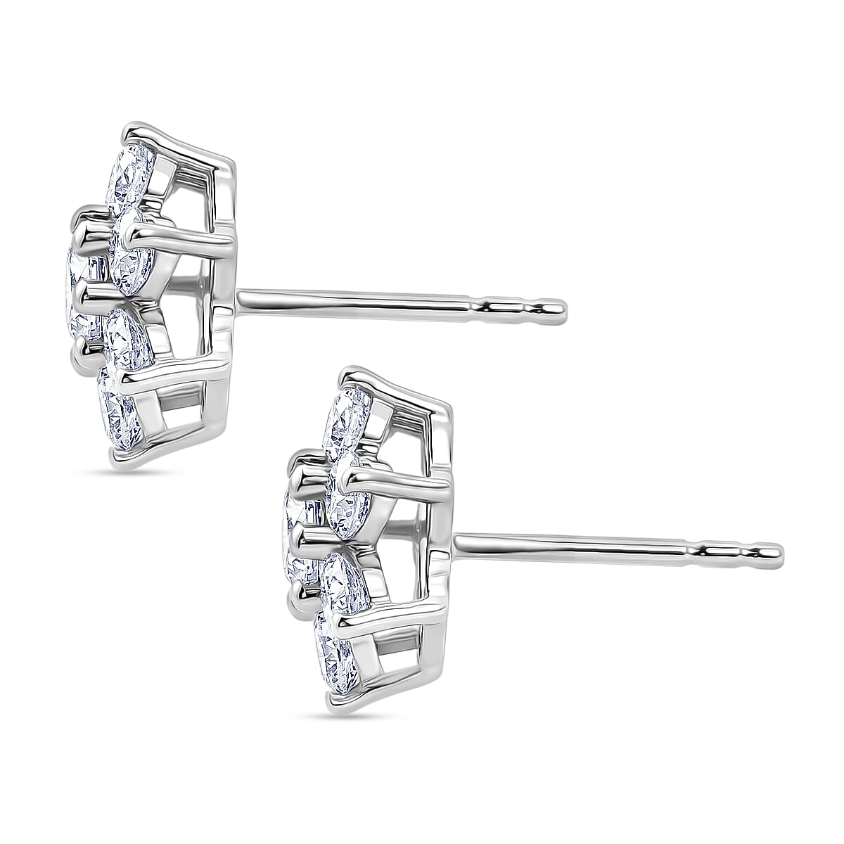 D'Joy - Moissanite Floral Cluster Earring with Push Back in Platinum Overlay Sterling Silver 1.62 Ct. V32528236 4