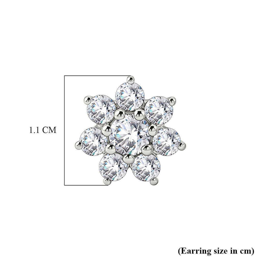 D'Joy - Moissanite Floral Cluster Earring with Push Back in Platinum Overlay Sterling Silver 1.62 Ct.
