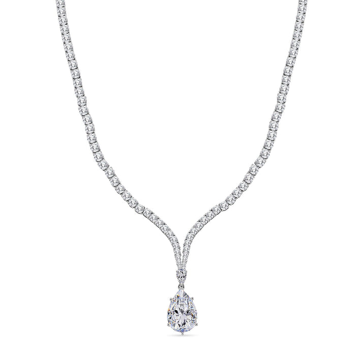 Hatton Garden Close Out- Moissanite Cluster Necklace (Size - 18) in Rhodium Overlay Sterling Silver 58.43 Ct, Silver Wt. 30.00 Gms. 8413440 1