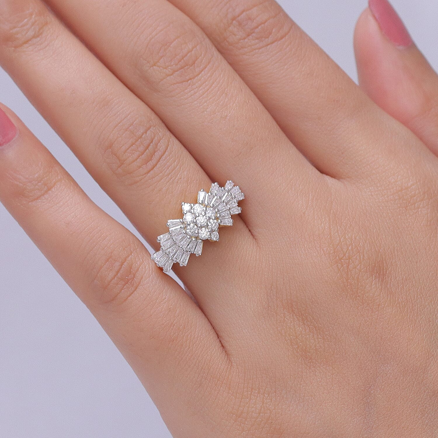 D'Joy Moissanite Cluster Ring in 18K YG Plating Sterling Silver 1.076 Ct. V32521710 2