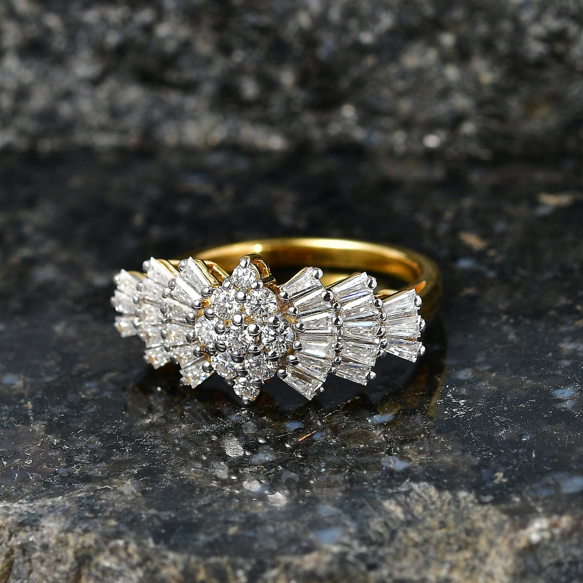 D'Joy Moissanite Cluster Ring in 18K YG Plating Sterling Silver 1.076 Ct. V32521710 3