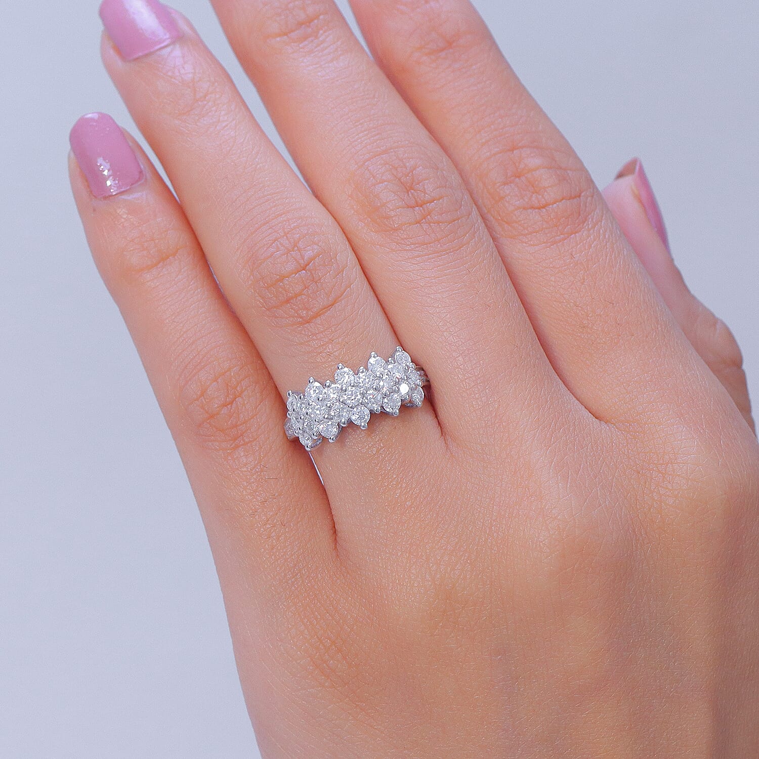 D'Joy - Moissanite Cluster Ring in Platinum Overlay Sterling Silver 1.36 Ct. 8516822 2