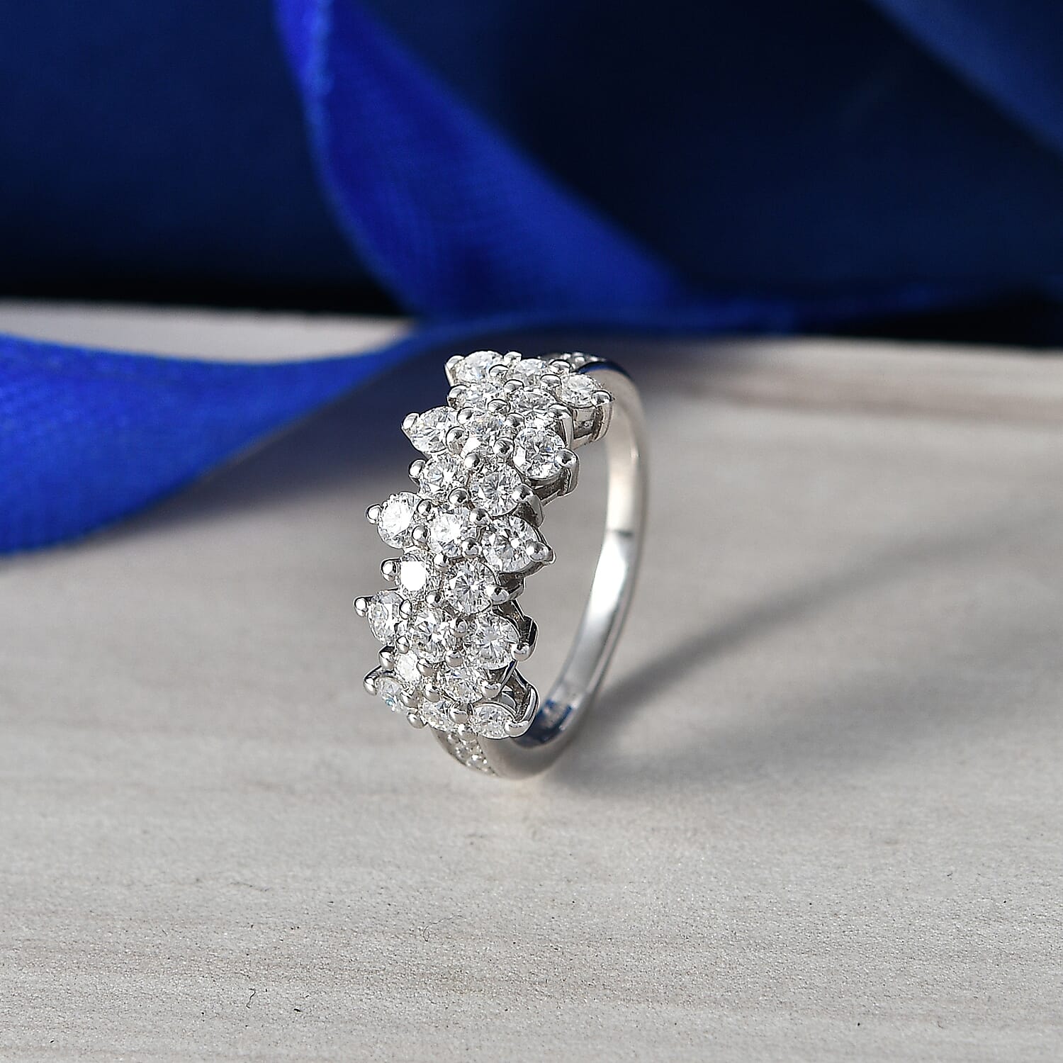 D'Joy - Moissanite Cluster Ring in Platinum Overlay Sterling Silver 1.36 Ct. 8516822 3