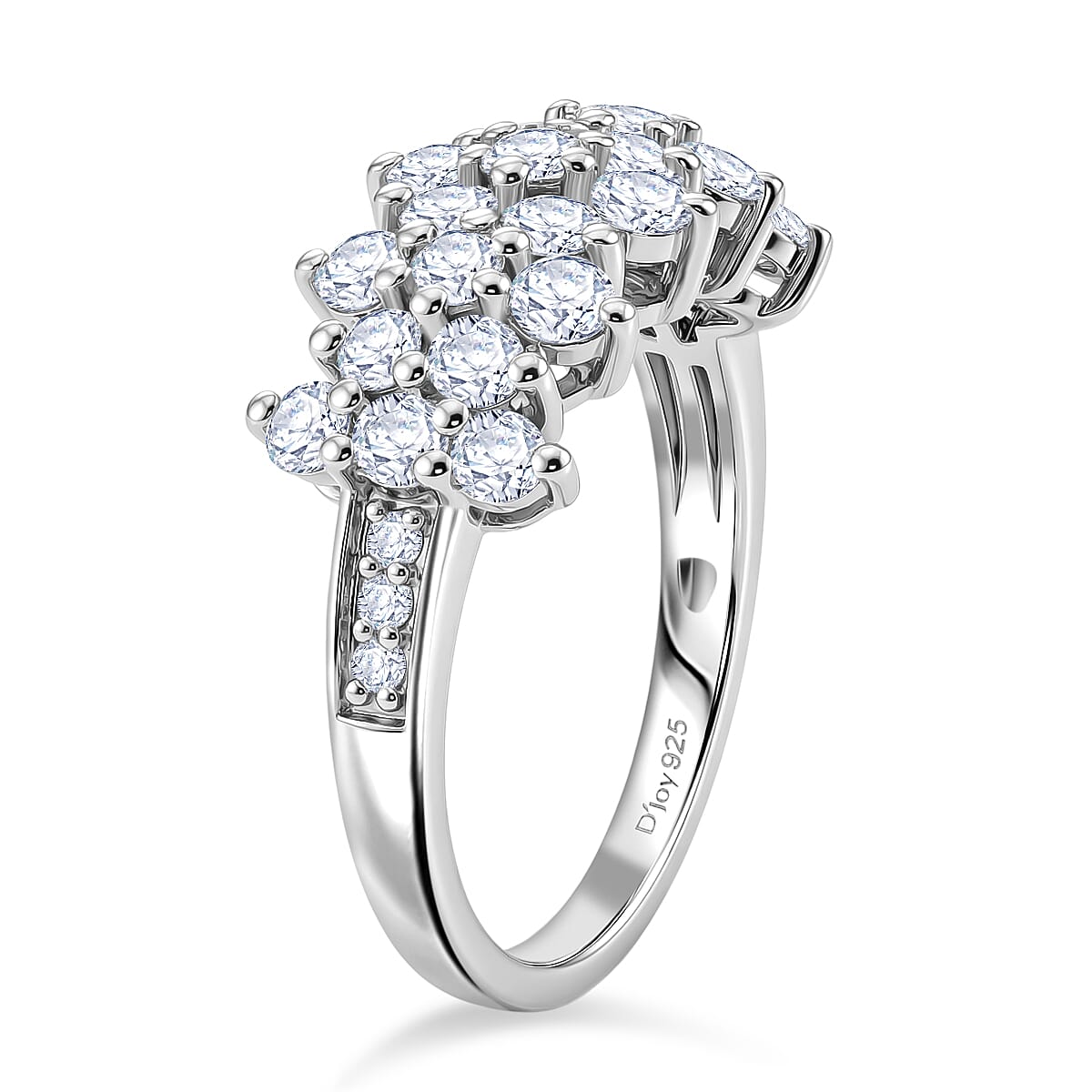 D'Joy - Moissanite Cluster Ring in Platinum Overlay Sterling Silver 1.36 Ct. 8516822 4