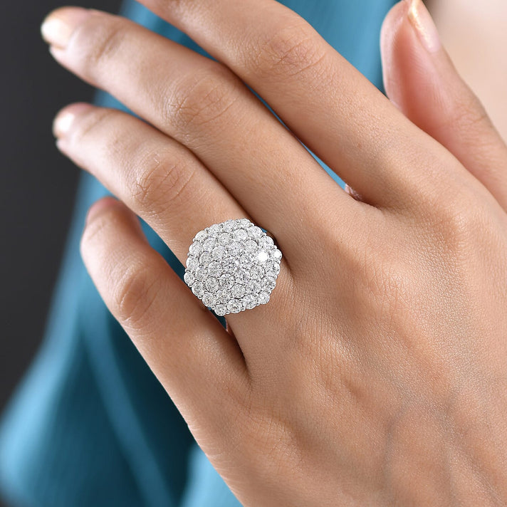 D'Joy Red Carpet Collection - Moissanite Cluster Ring in Rhodium Overlay Sterling Silver 3.30 Ct. 8499840 2
