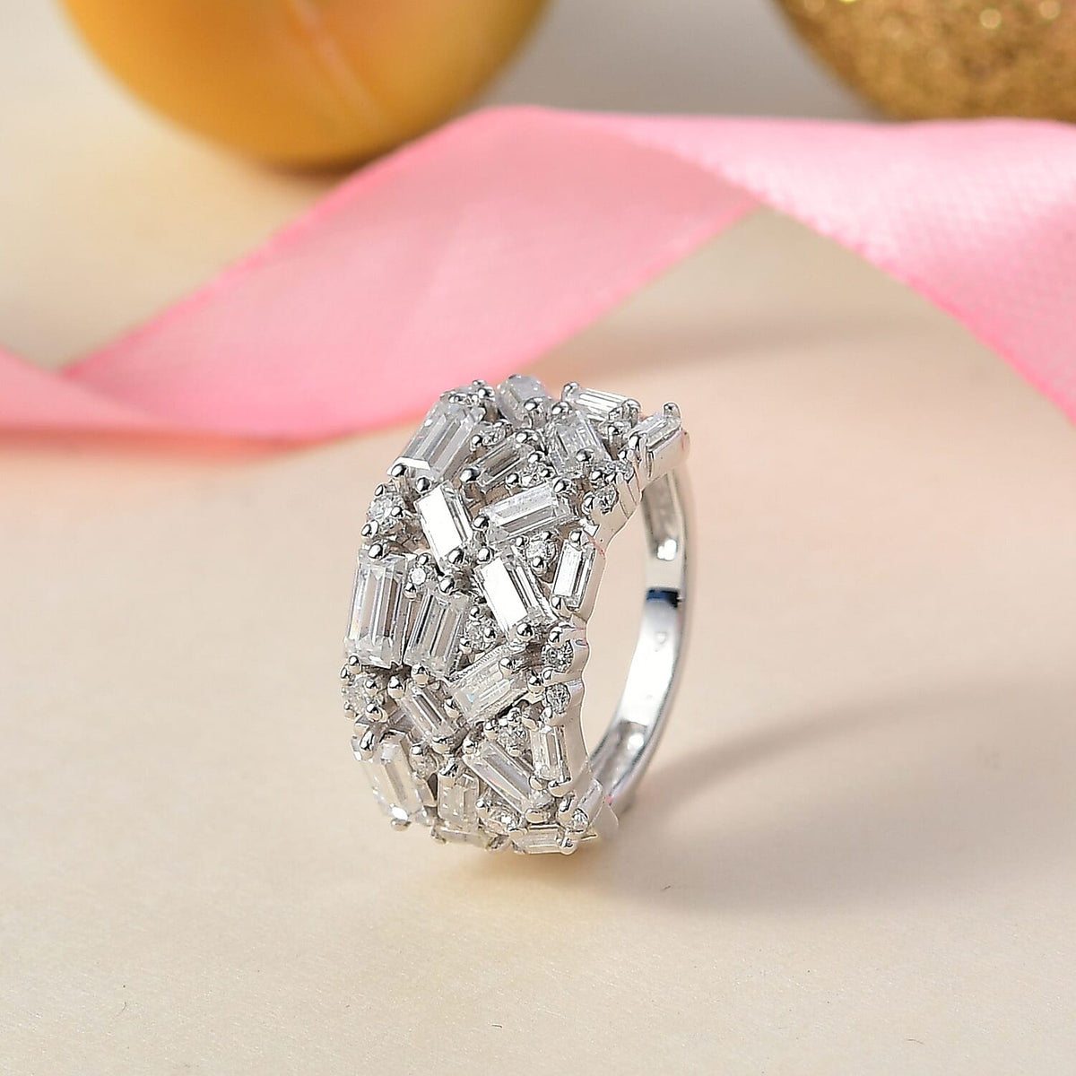 THE CROWN - D'Joy Moissanite Cluster Ring in Rhodium Overlay Sterling Silver 2.35 Ct. 8310191 2