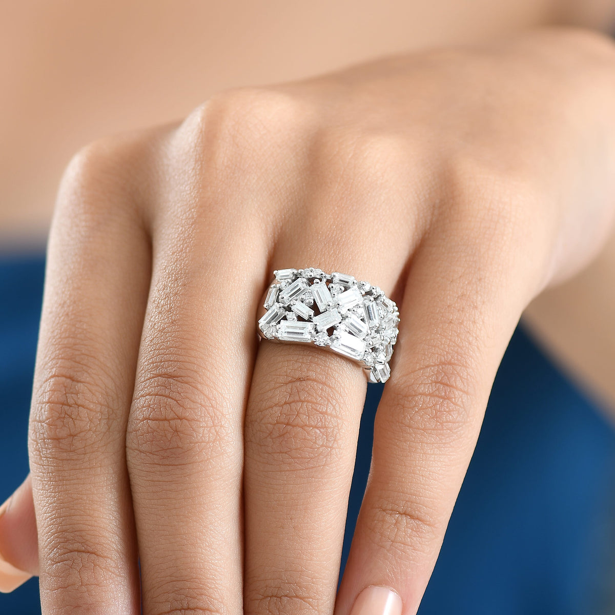 THE CROWN - D'Joy Moissanite Cluster Ring in Rhodium Overlay Sterling Silver 2.35 Ct. 8310191 3