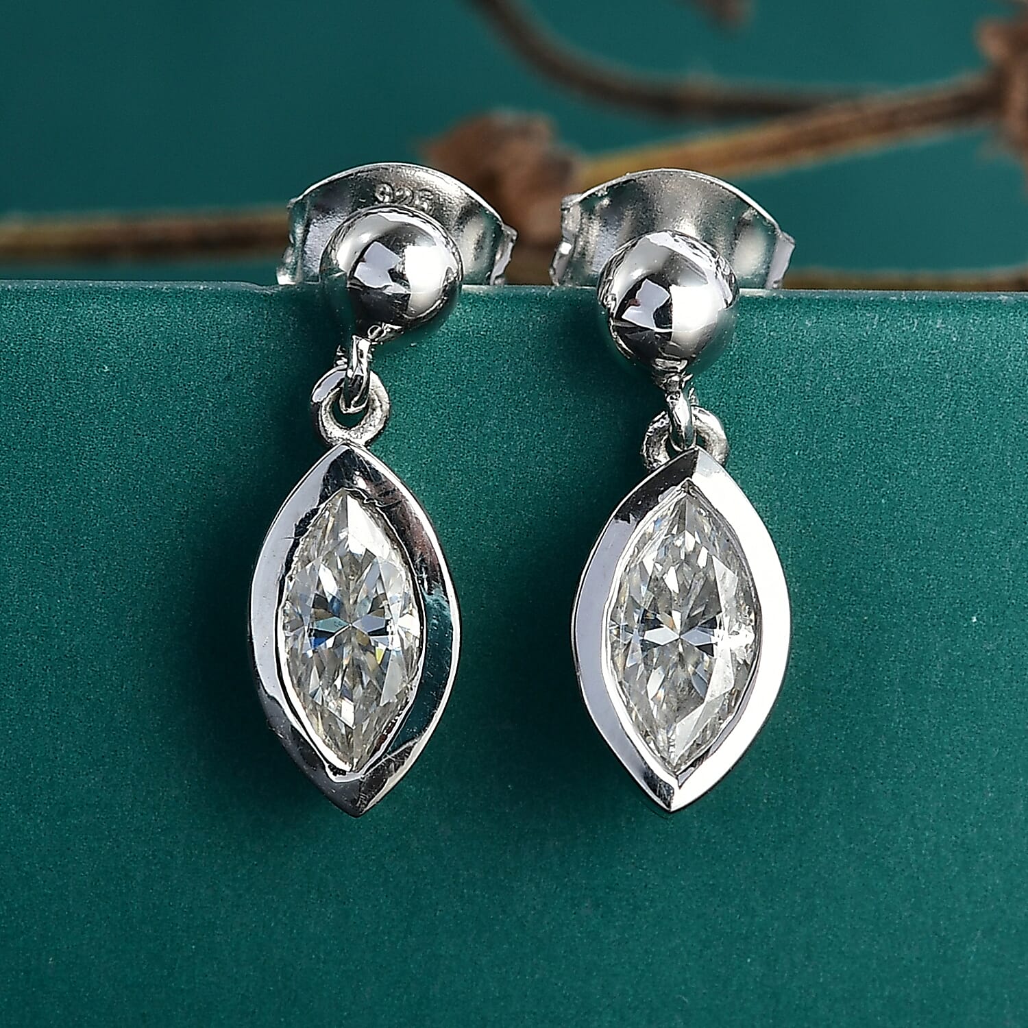 D'Joy Moissanite Dangling Earrings in Platinum Overlay Sterling Silver 8250617 2