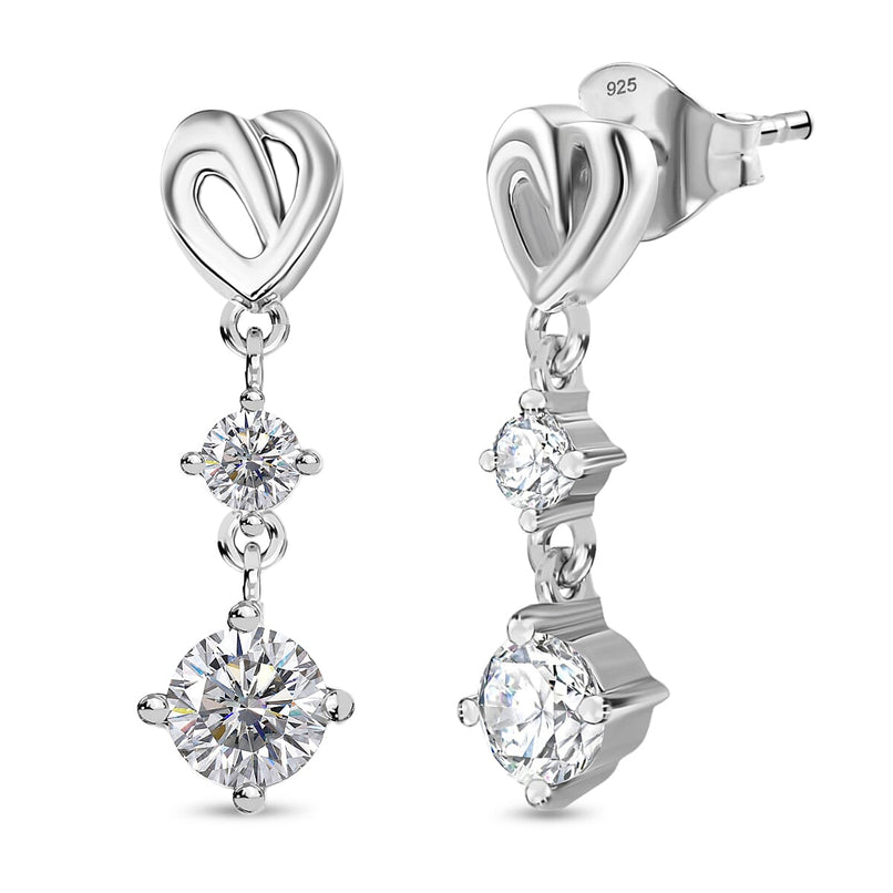 D'Joy Moissanite Dangling Earring in Platinum Overlay Sterling Silver