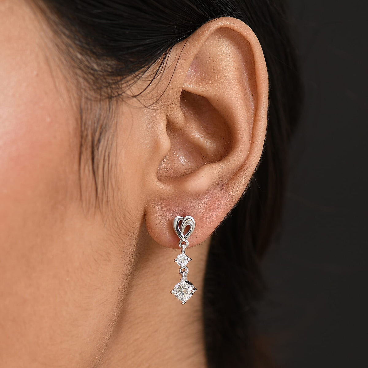 D'Joy Moissanite Dangling Earring in Platinum Overlay Sterling Silver V32666704 3