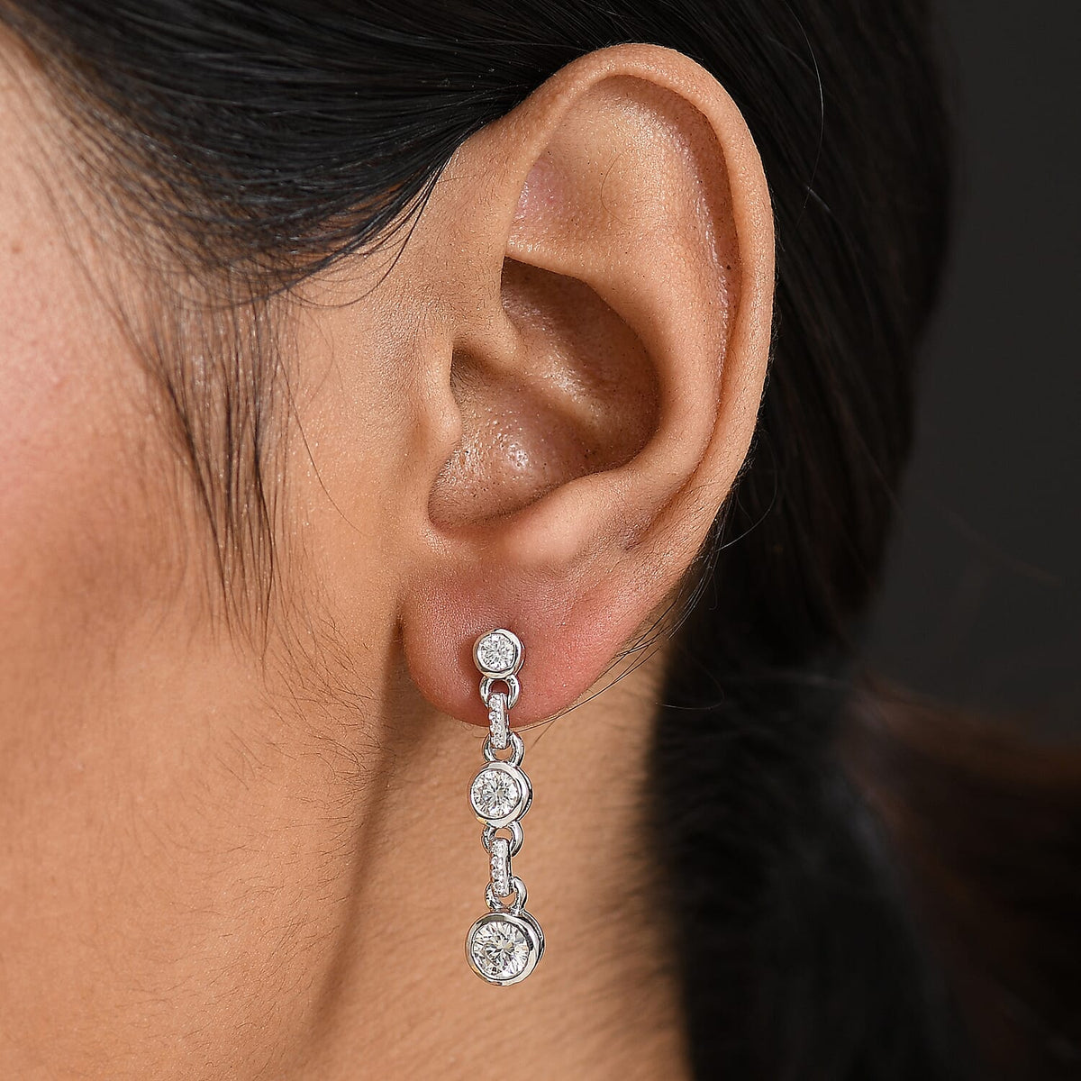 D'Joy Moissanite Dangling Earring in Platinum Overlay Sterling Silver 1.62 Ct. 8253695 3