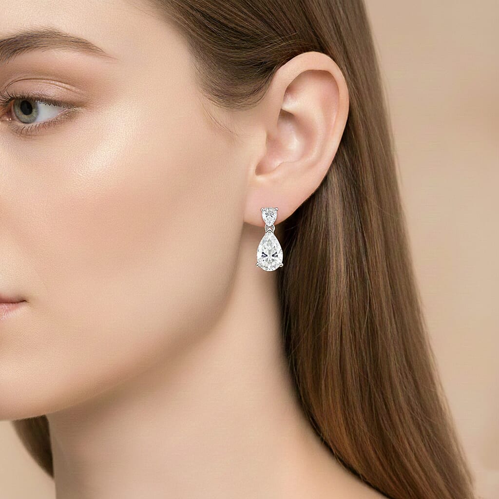 D'Joy Moissanite Dangling Earring in Rhodium Overlay Sterling Silver 3.12 Ct. 8350895 3