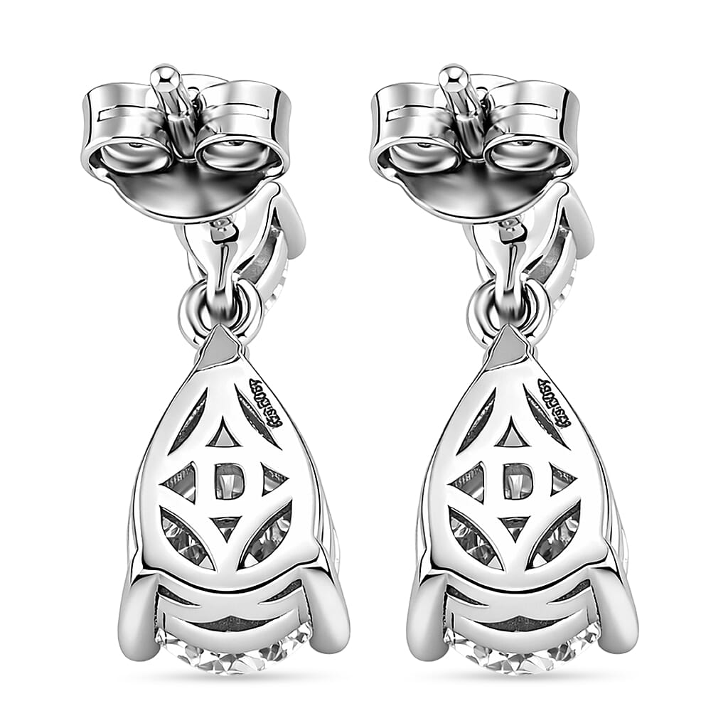 D'Joy Moissanite Dangling Earring in Rhodium Overlay Sterling Silver 3.12 Ct.