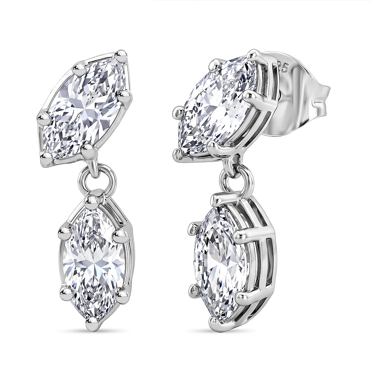 D'Joy - Moissanite Dangling Earring with Push Back in Platinum Overlay Sterling Silver 2.00 Ct 8556018 0