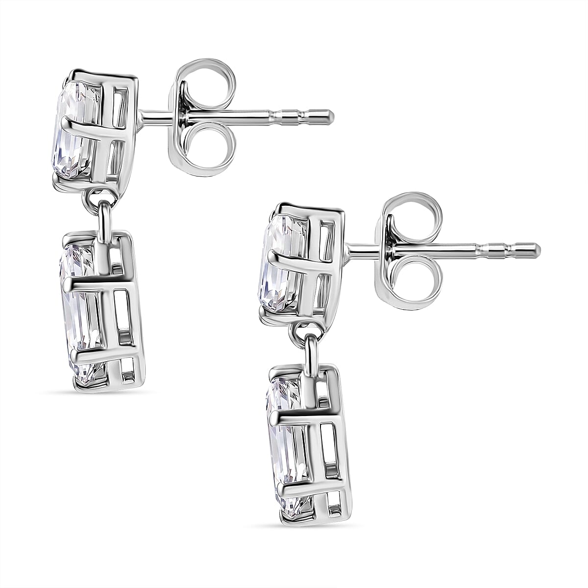 D'Joy - Moissanite Dangling Earring with Push Back in Platinum Overlay Sterling Silver 2.00 Ct 8556018 4