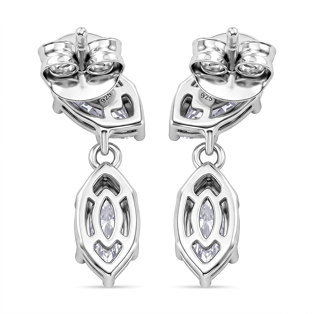 D'Joy - Moissanite Dangling Earring with Push Back in Platinum Overlay Sterling Silver 2.00 Ct 8556018 5