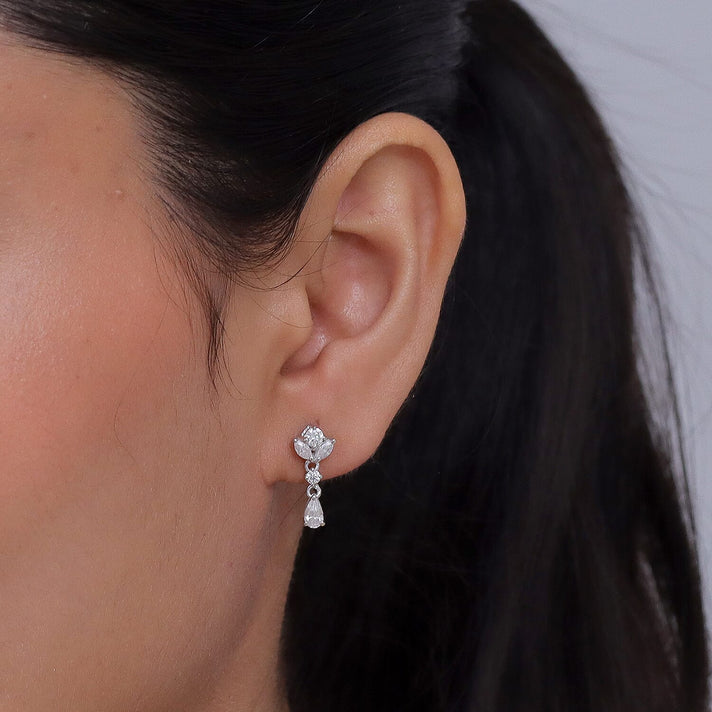 D'Joy - Moissanite Dangling Earring with Push Back in Platinum Overlay Sterling Silver 8556049 2