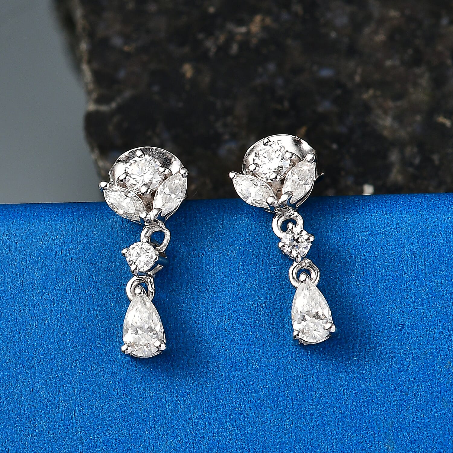 D'Joy - Moissanite Dangling Earring with Push Back in Platinum Overlay Sterling Silver 8556049 3
