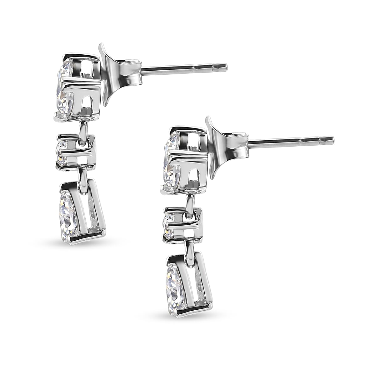 D'Joy - Moissanite Dangling Earring with Push Back in Platinum Overlay Sterling Silver 8556049 4