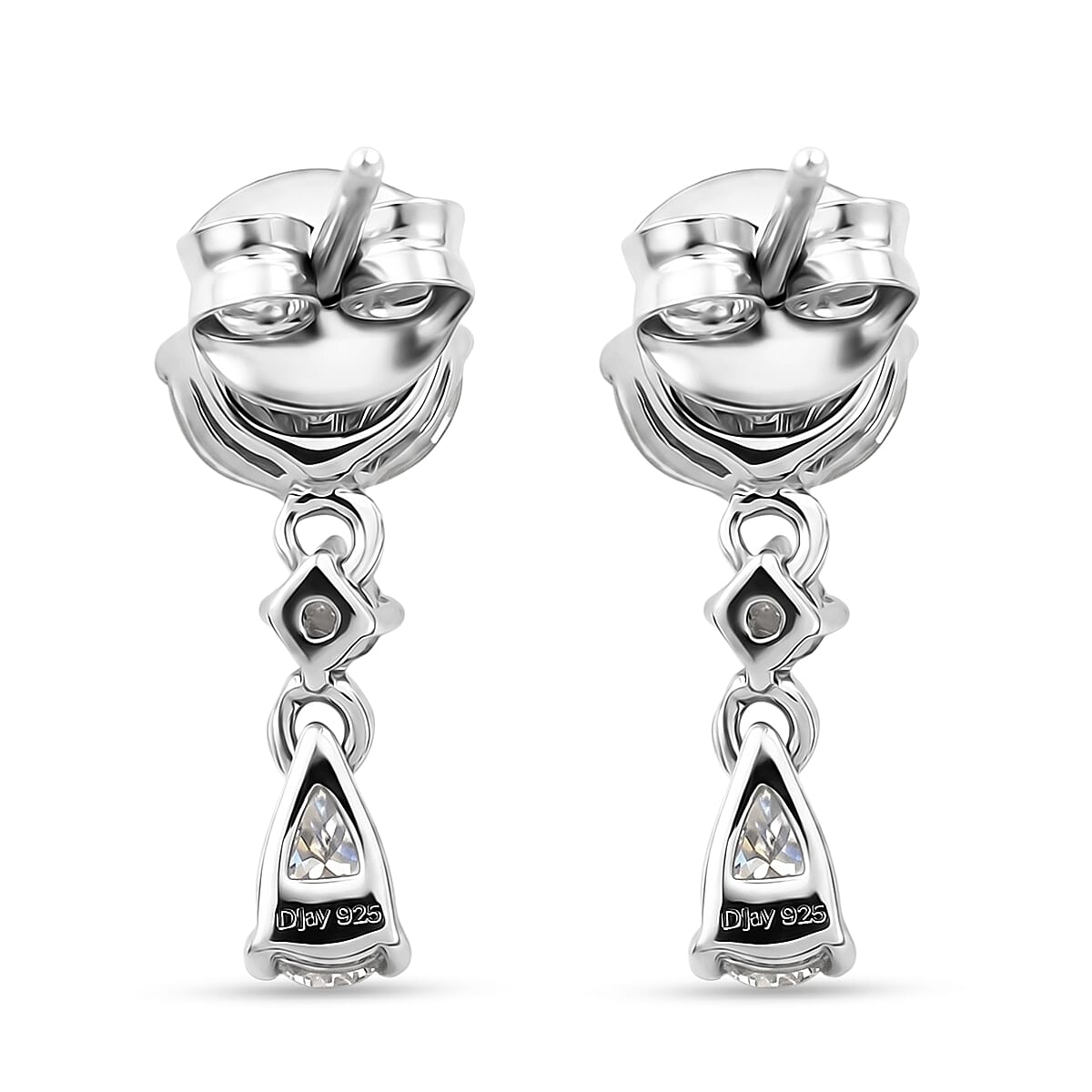 D'Joy - Moissanite Dangling Earring with Push Back in Platinum Overlay Sterling Silver 8556049 5