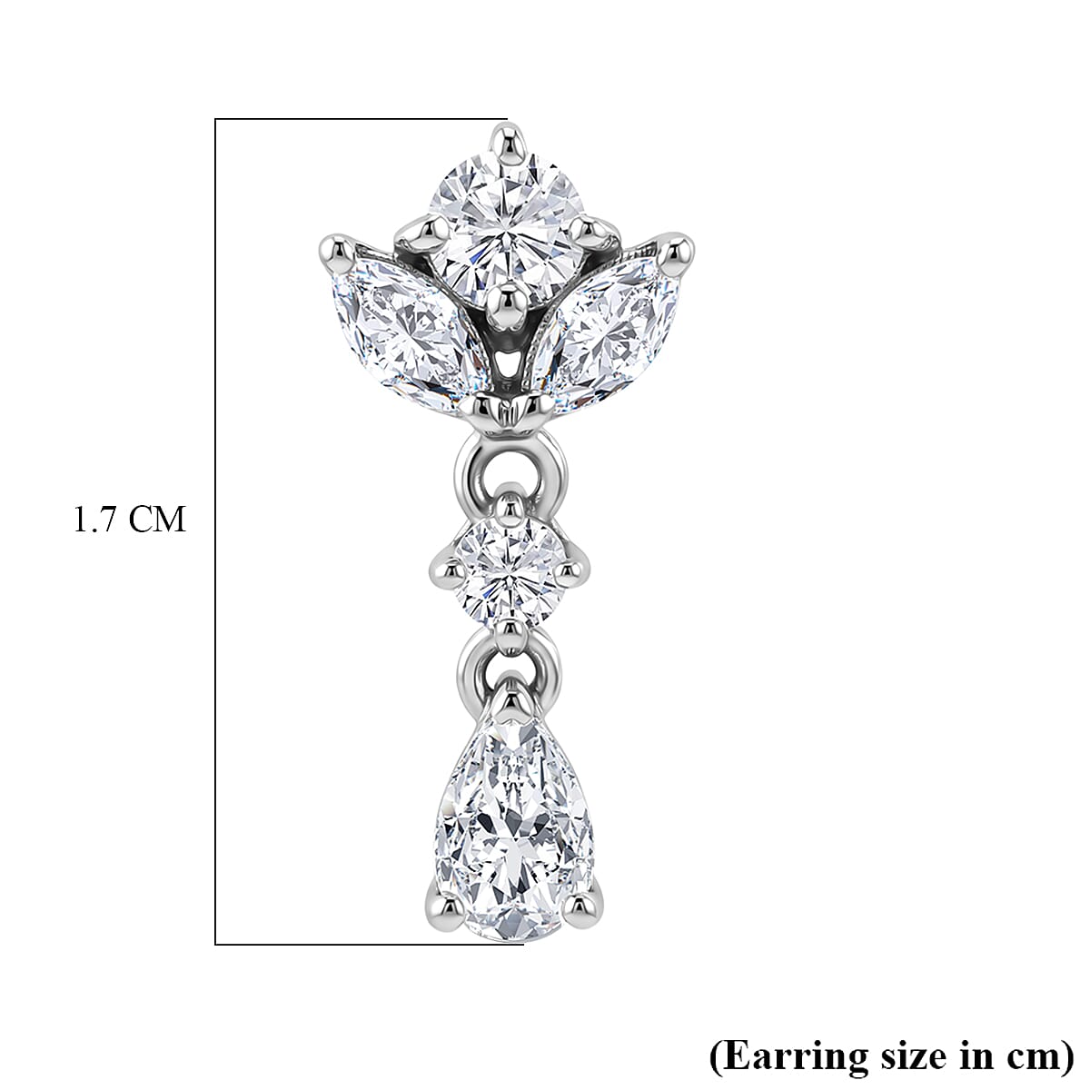D'Joy - Moissanite Dangling Earring with Push Back in Platinum Overlay Sterling Silver 8556049 6