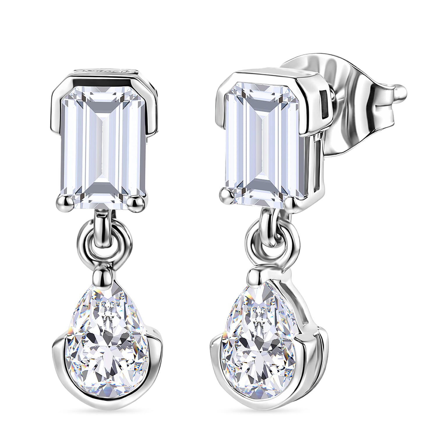 D'Joy - Moissanite Dangling Earring with Push Back in Platinum Overlay Sterling Silver 1.92 Ct. 8557097 0
