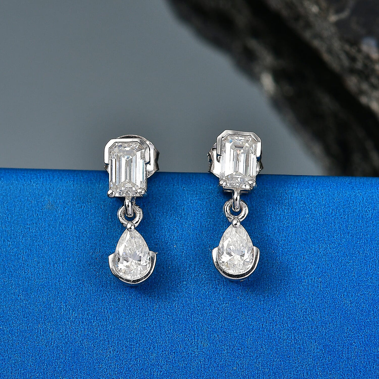 D'Joy - Moissanite Dangling Earring with Push Back in Platinum Overlay Sterling Silver 1.92 Ct. 8557097 3