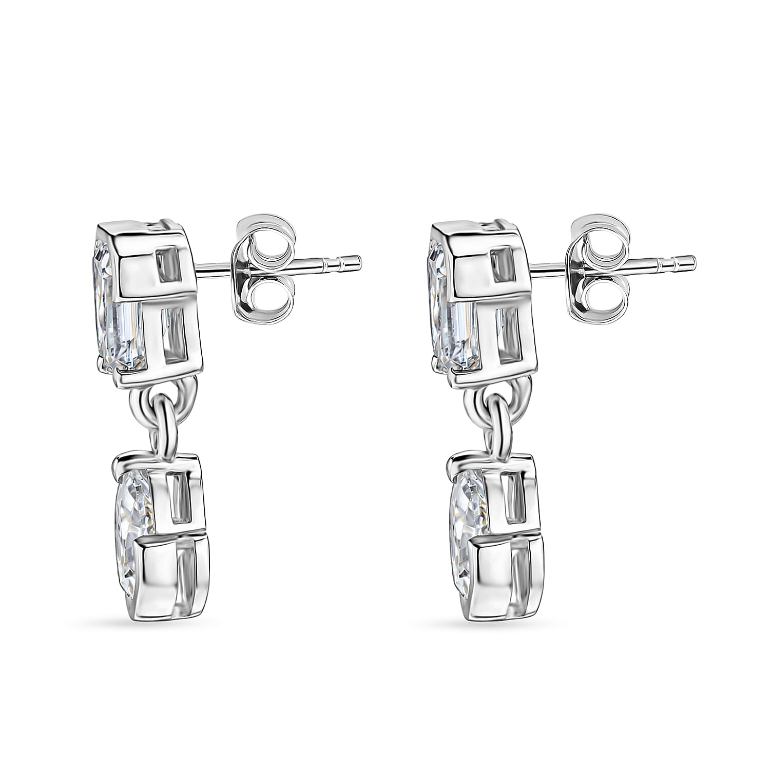 D'Joy - Moissanite Dangling Earring with Push Back in Platinum Overlay Sterling Silver 1.92 Ct. 8557097 4