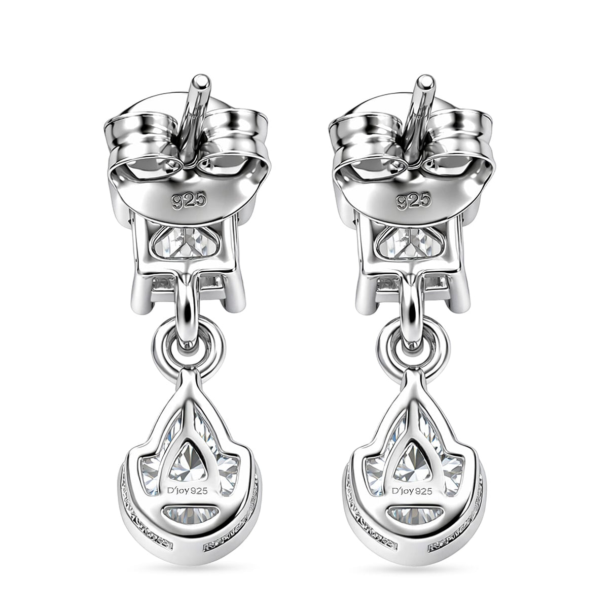 D'Joy - Moissanite Dangling Earring with Push Back in Platinum Overlay Sterling Silver 1.92 Ct. 8557097 5