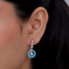 D'Joy - Moissanite Dangling Earring with Push Back in Platinum Overlay Sterling Silver