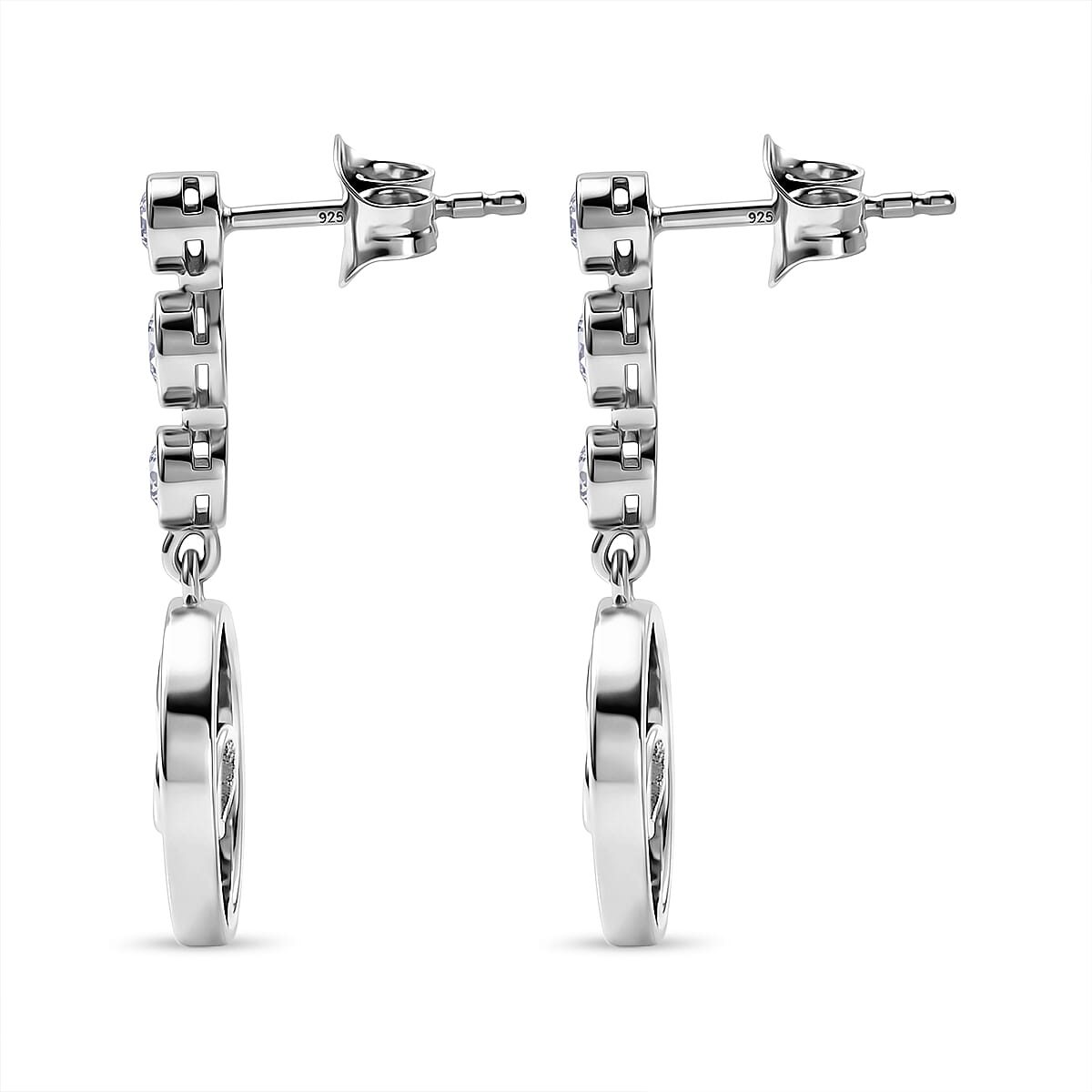 D'Joy - Moissanite Dangling Earring with Push Back in Platinum Overlay Sterling Silver 8557137 4