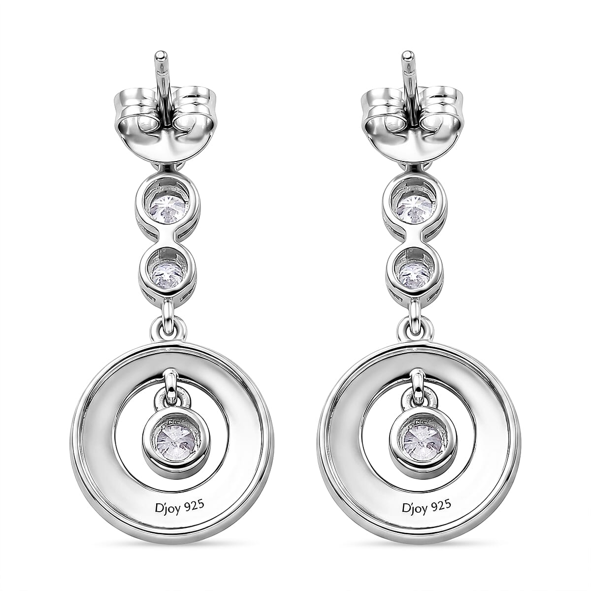 D'Joy - Moissanite Dangling Earring with Push Back in Platinum Overlay Sterling Silver 8557137 5