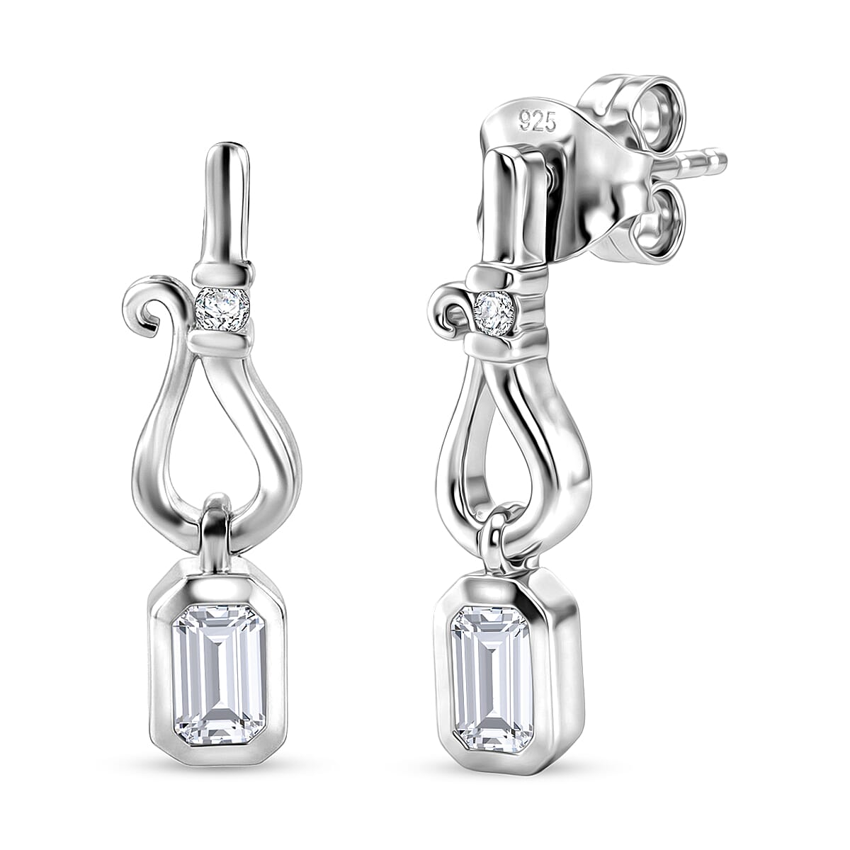 D'Joy - Moissanite Dangling Earring with Push Back in Platinum Overlay Sterling Silver 8561834 0