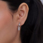 D'Joy - Moissanite Dangling Earring with Push Back in Platinum Overlay Sterling Silver