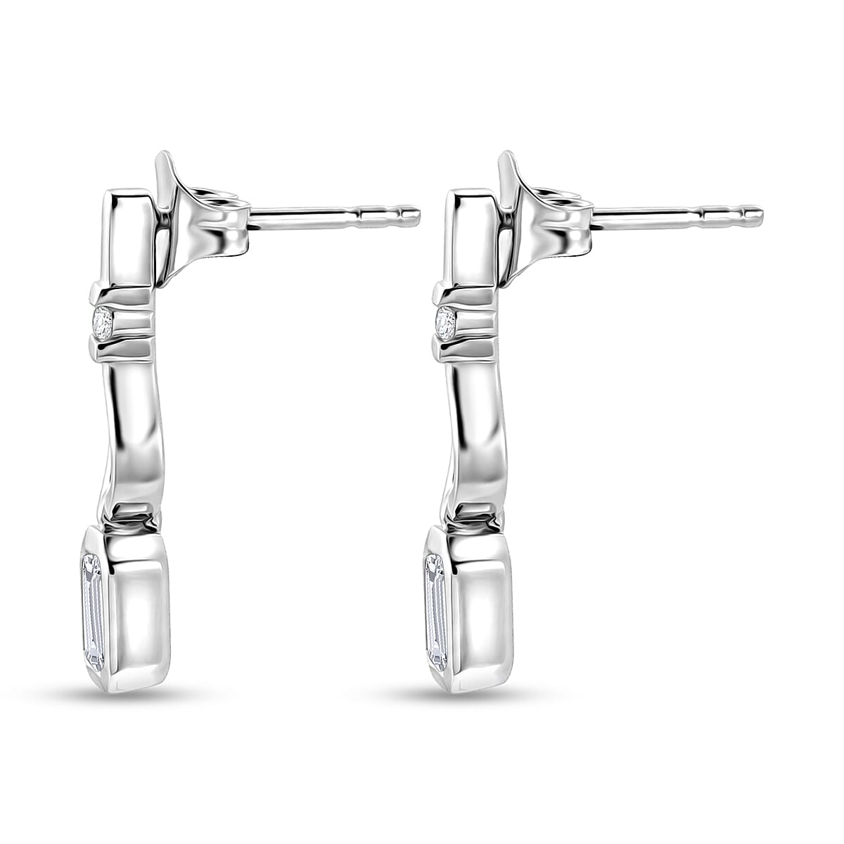 D'Joy - Moissanite Dangling Earring with Push Back in Platinum Overlay Sterling Silver 8561834 4