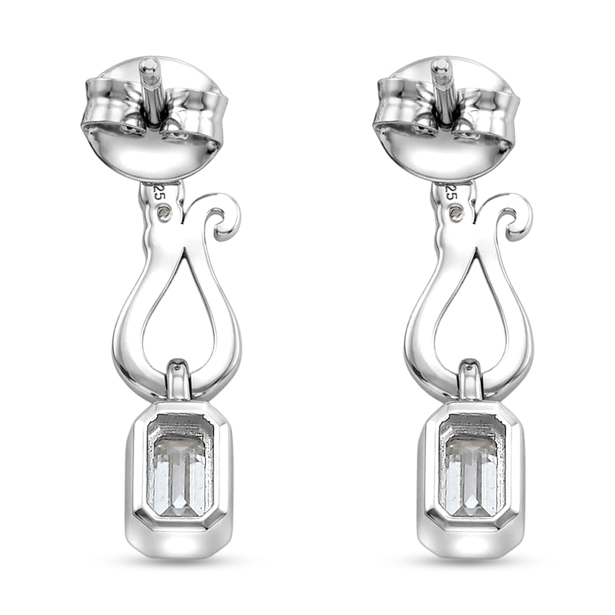 D'Joy - Moissanite Dangling Earring with Push Back in Platinum Overlay Sterling Silver 8561834 5