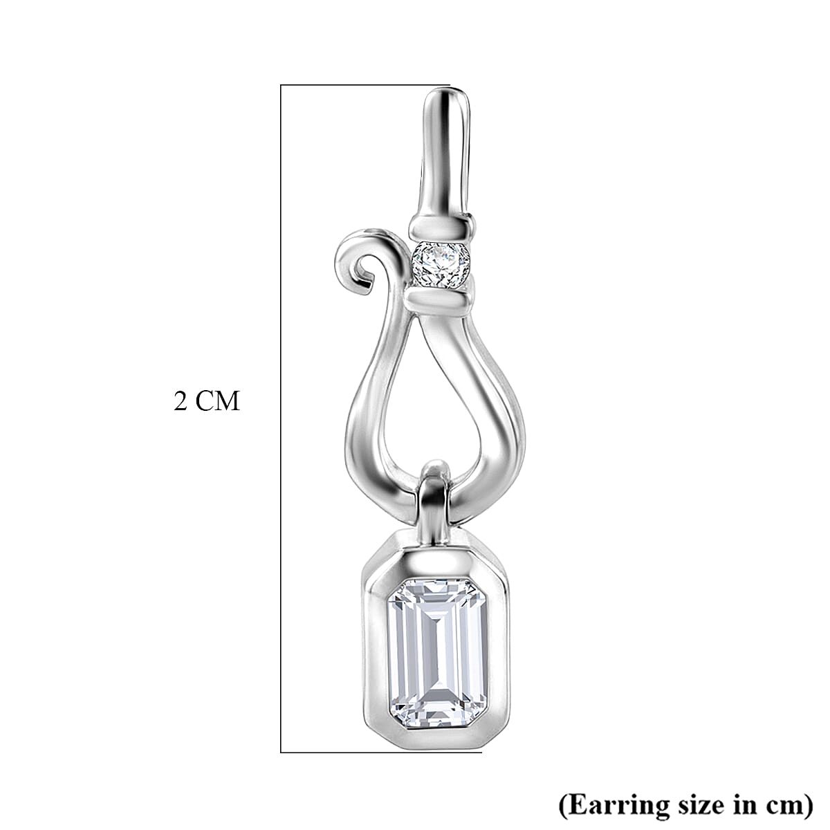 D'Joy - Moissanite Dangling Earring with Push Back in Platinum Overlay Sterling Silver 8561834 6